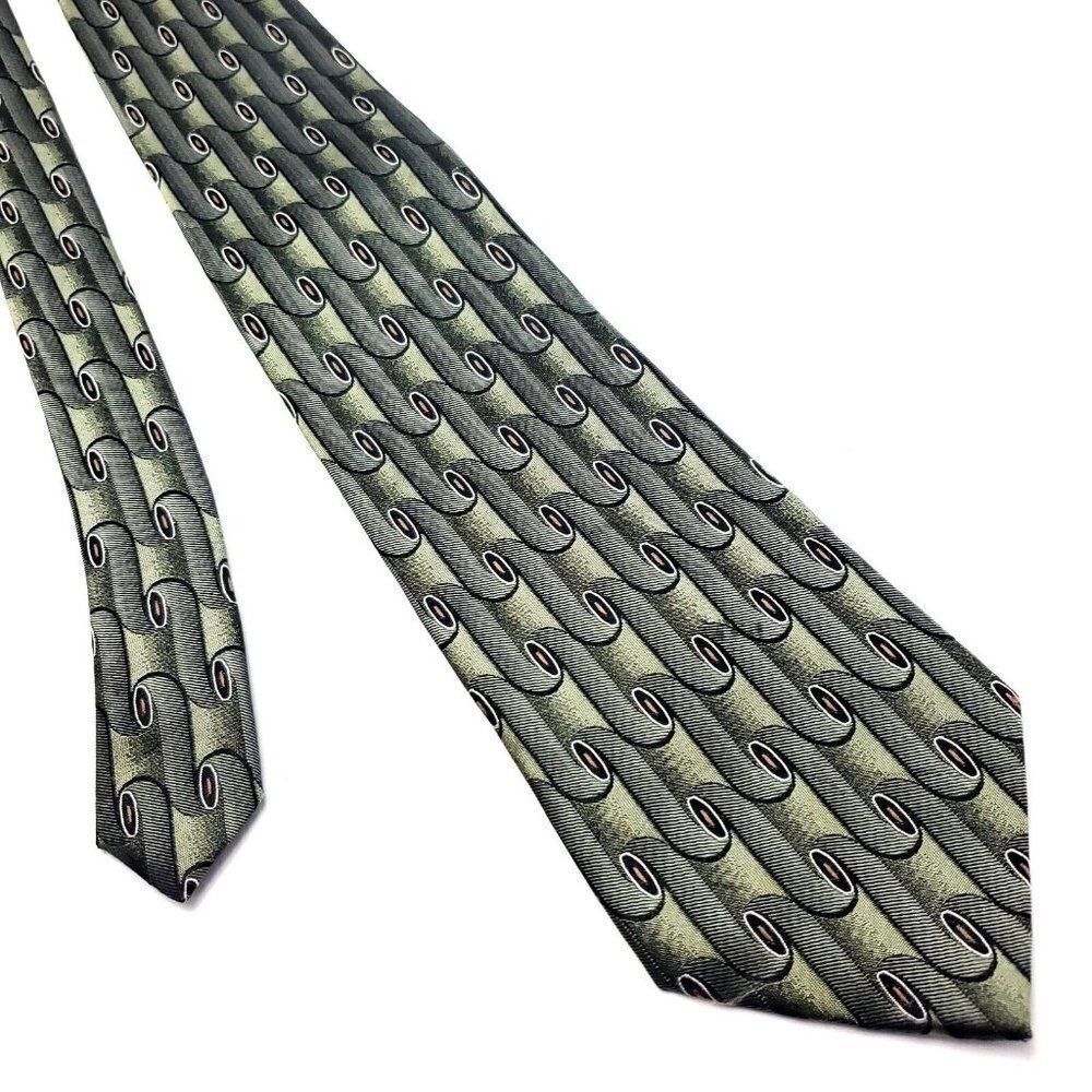 Croft & Barrow Green Silk Tie Woven Geometric